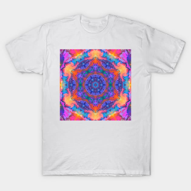 Psychedelic Hippie Red Blue and Pink T-Shirt by WormholeOrbital